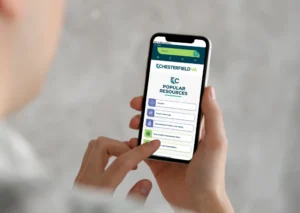Chesterfield website on a cell phone screen