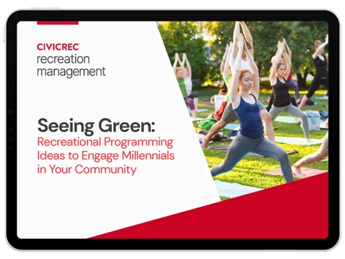 Seeing Green: How to Engage Millennials in Community Recreation ebook cover page on a black tablet