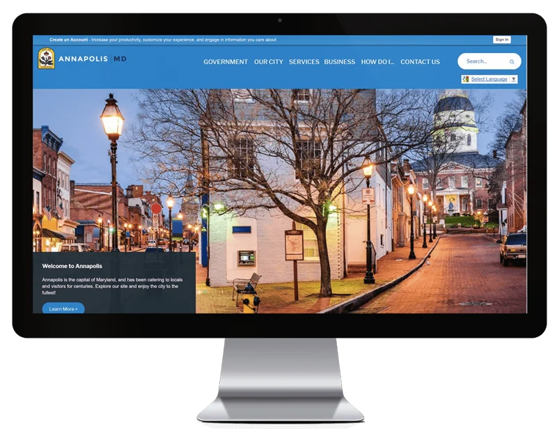Annapolis, Marlyand's website shown on a desktop computer monitor