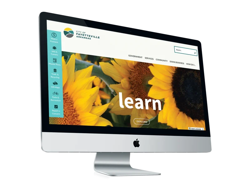 Fayetteville, Arkanas's website homepage shown on a computer monitor