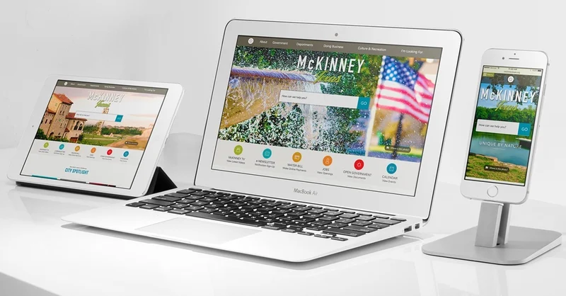 McKinney, Texas website with prominent search bar shown on multiple devices