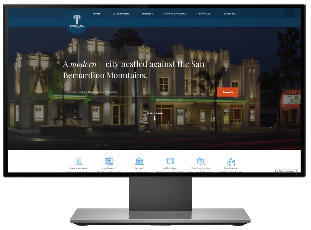 Fontana, California's website displayed on a desktop monitor