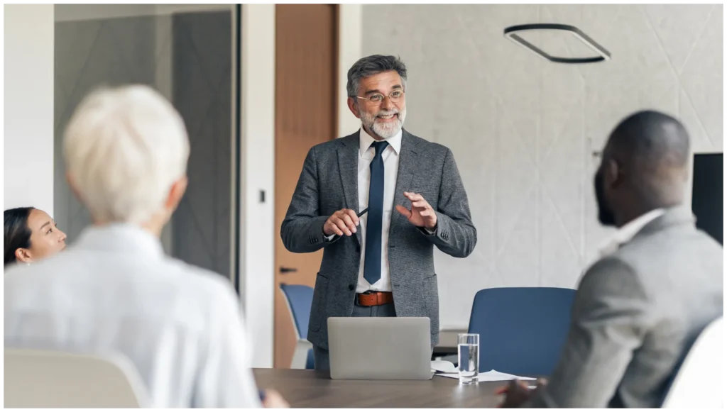 employee leading meeting