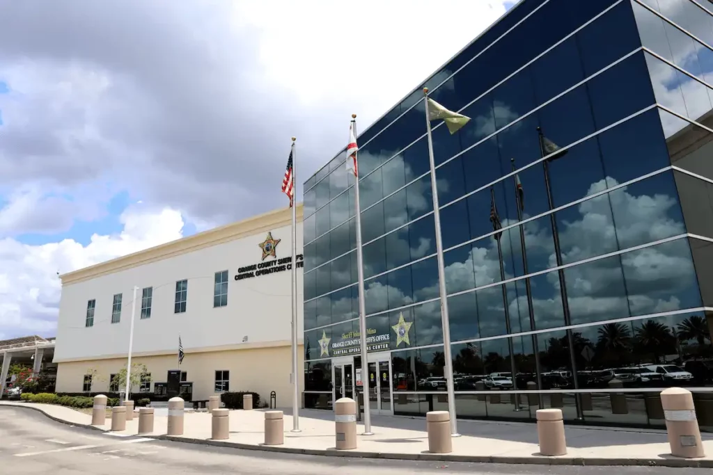 orange county sheriff's office building on a cloudy day