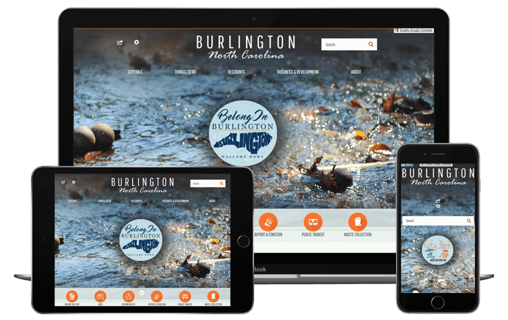 Burlington, NC municipal website shown on 3 different devices