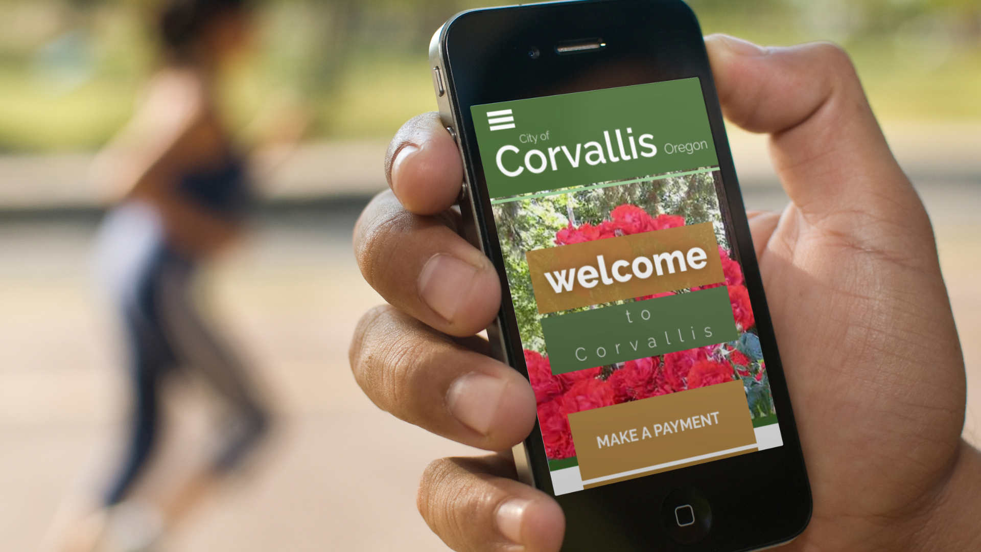 Phone screen displaying the Corvallis website