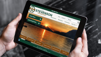 Tablet displaying the City of Stevenson, WA website homepage