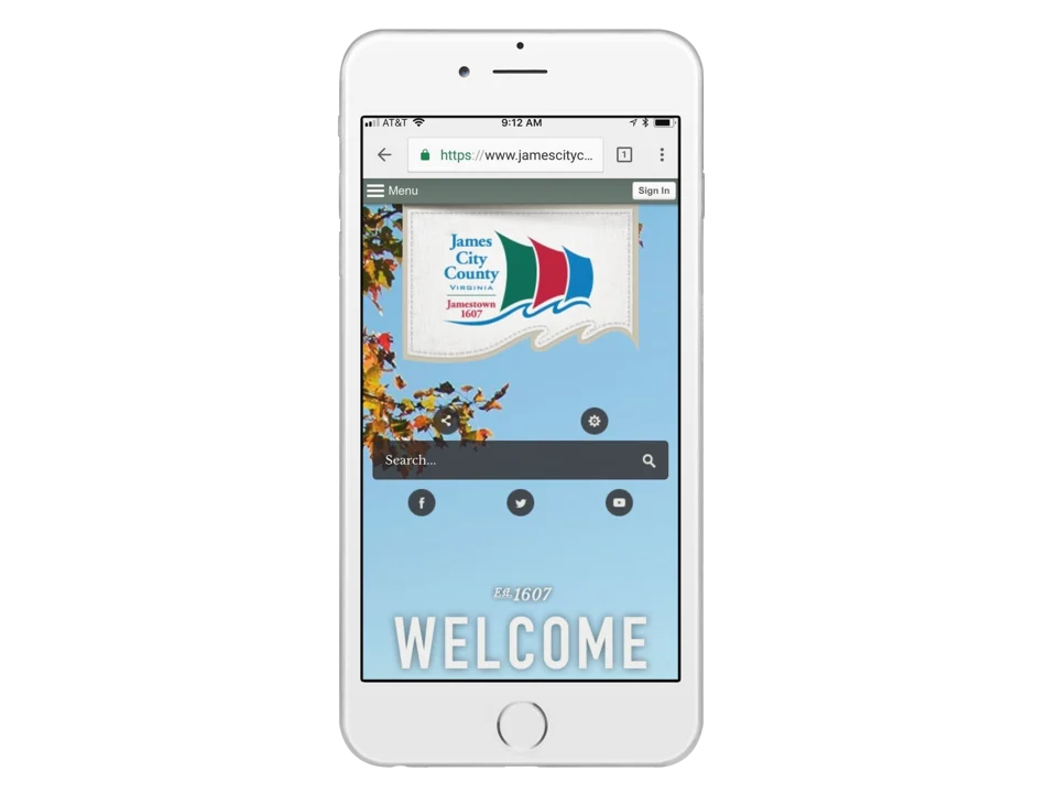 James City County website displayed on a mobile device