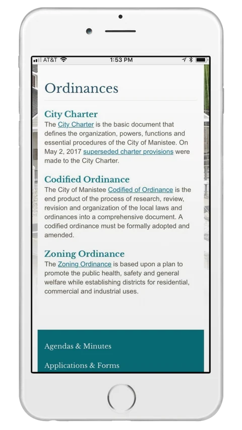 Manistee, Michigan Redesigns City Website with its Partner, CivicPlus_Ordinances_crop