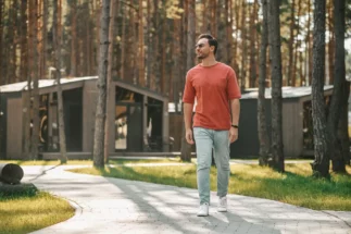 A man walking in a park