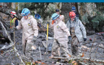 Homeland response force workers at a mudslide