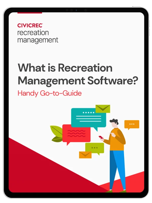 What is recreation management Software eBook cover page on a black tablet