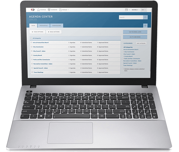 Laptop screen displaying Civicplus' Agenda Center