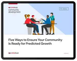 Five Ways to Ensure Your Community is Ready for Predicted Growth eBook displayed on a black tablet