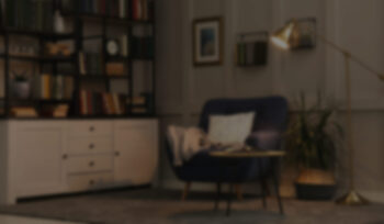 Home office with books on a shelf