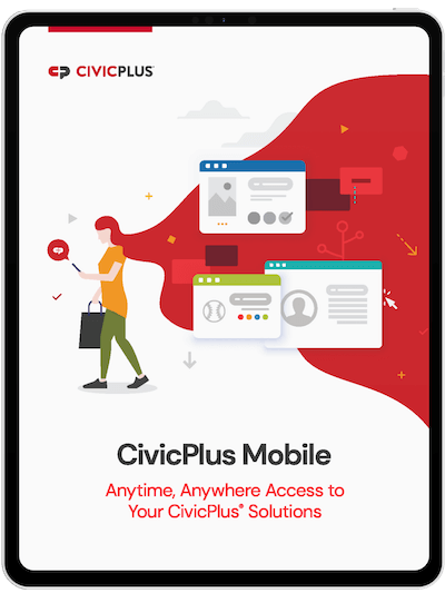 CivicPlus Mobile fact sheet cover page displayed on a black tablet