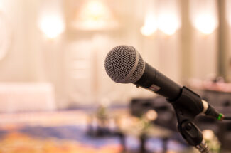 Microphone in a conference hall.