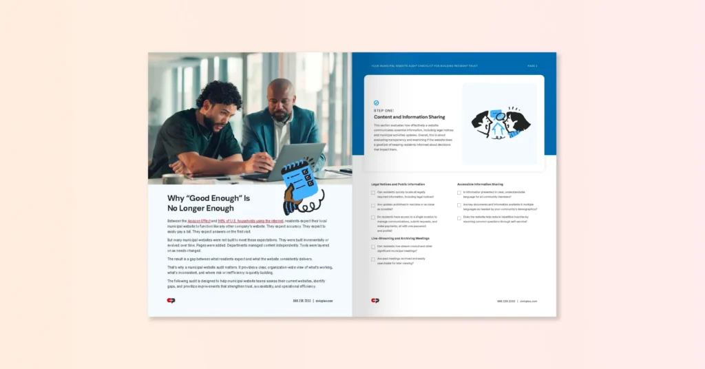 document cover featuring two people looking at a paper file.