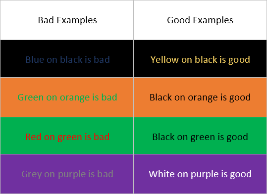 Color contrast examples