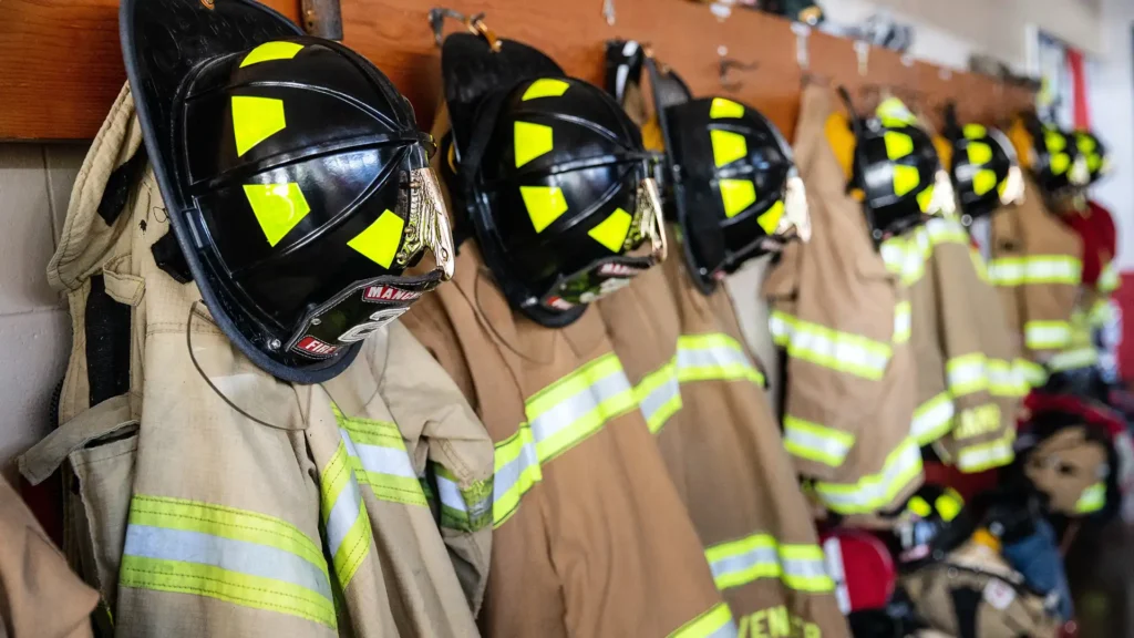 fire gear hanging on hooks