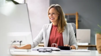 professional woman sitting at a desk