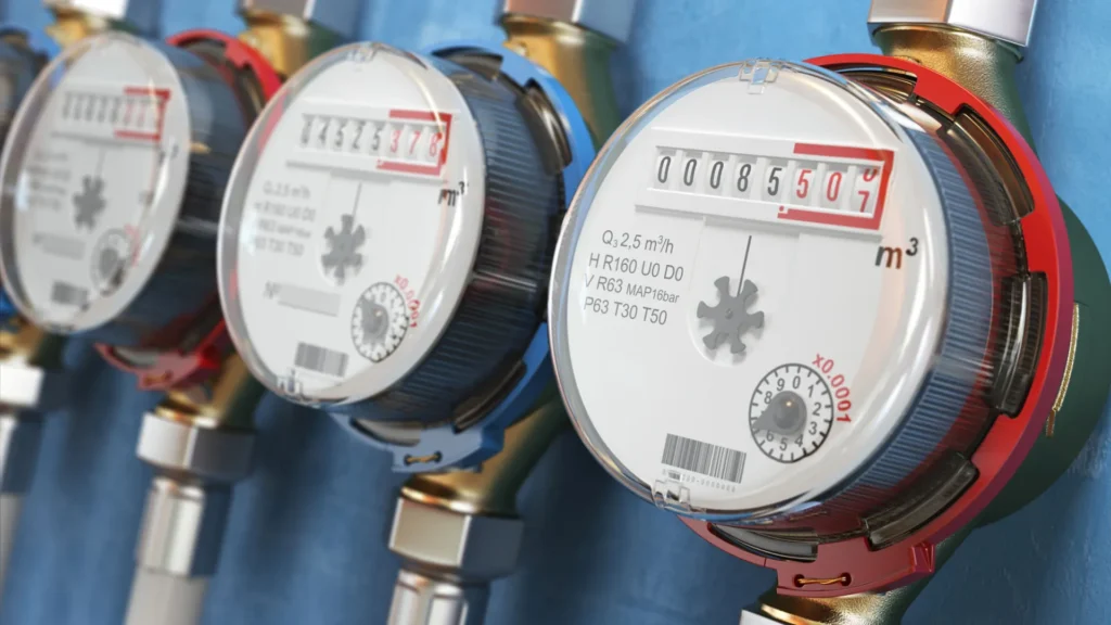 water meters lined up
