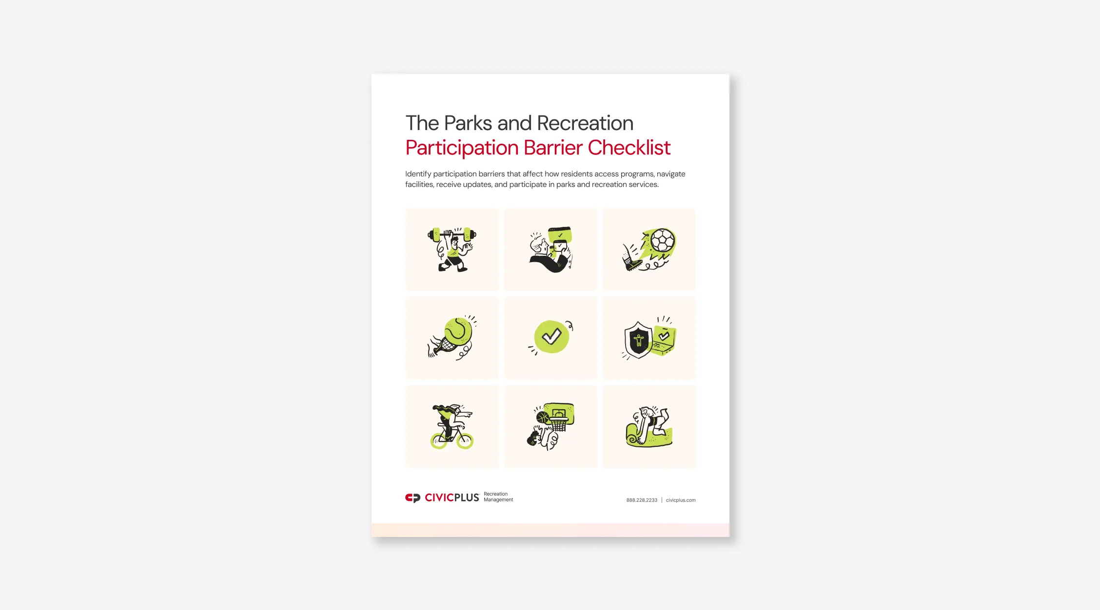 Parks and Recreation participation barrier checklist tool kit cover page